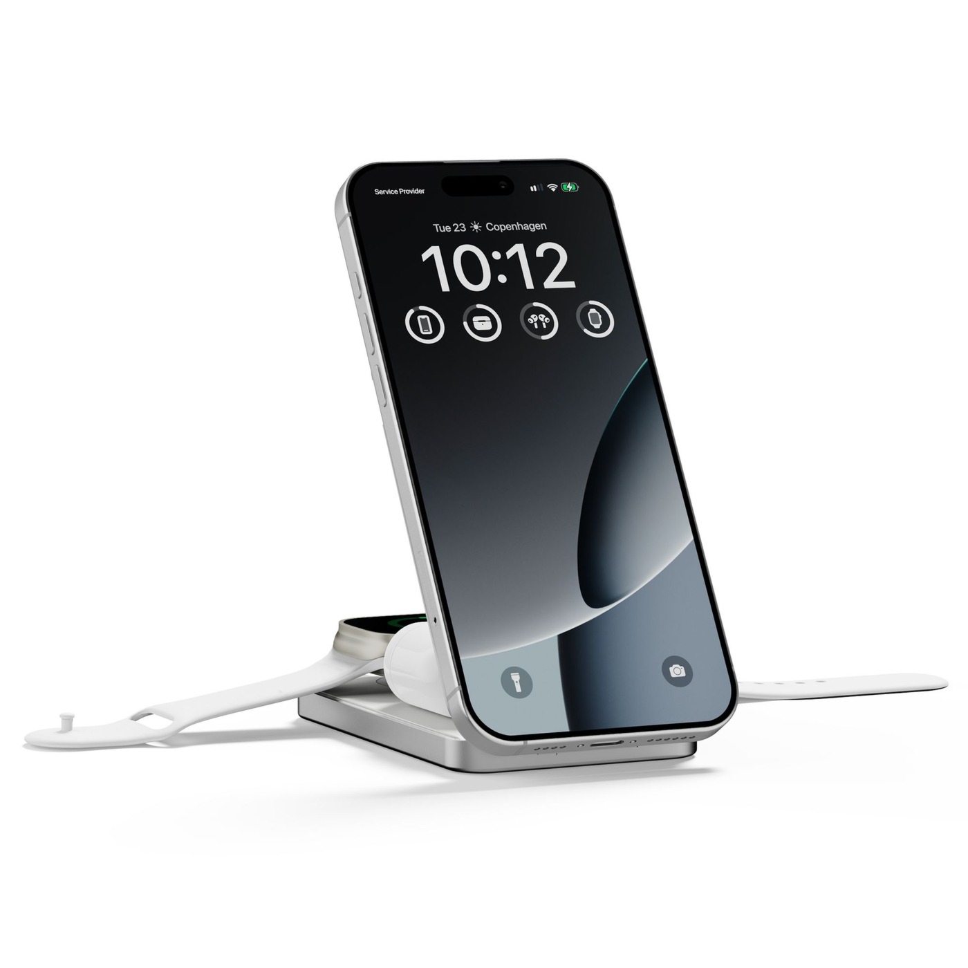 Powerbank magnetyczny 3w1 8000 mAh, LINQ powered by Xtorm do iPhone z MagSafe / Apple Watch / AirPods / urządzeń Qi, biało-srebrny