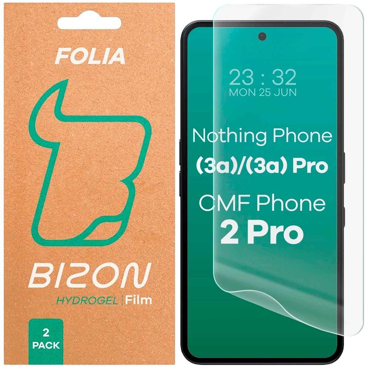 Folia hydrożelowa na ekran Bizon Film Hydrogel Front Duo do Nothing Phone (3a) / (3a) Pro / CMF Phone 2 Pro, 2 sztuki