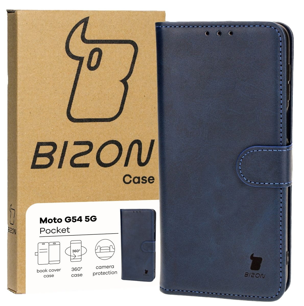 Image of Etui z klapką Bizon Case Pocket do Motorola Moto G54 5G / G54 Power, granatowe