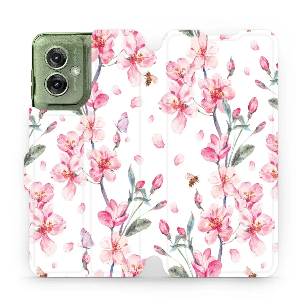 Etui z klapką do Motorola Moto G55 5G, Mobiwear Book, różowa wiosna