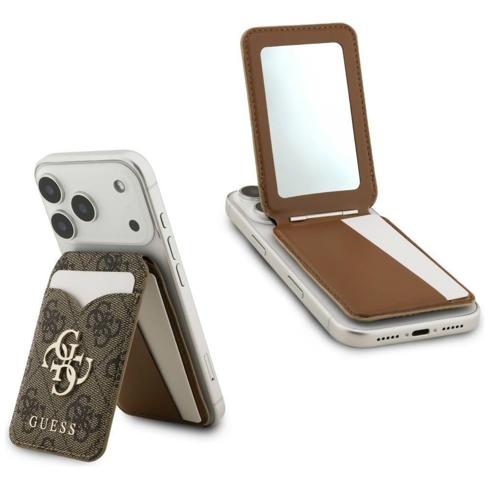 Portfel na karty z lusterkiem Guess Stand and Mirror MagSafe, brązowy