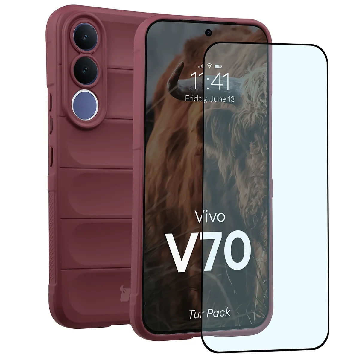 Pancerne etui + szkło hartowane Bizon Tur Pack do Vivo V70 5G, burgundowe
