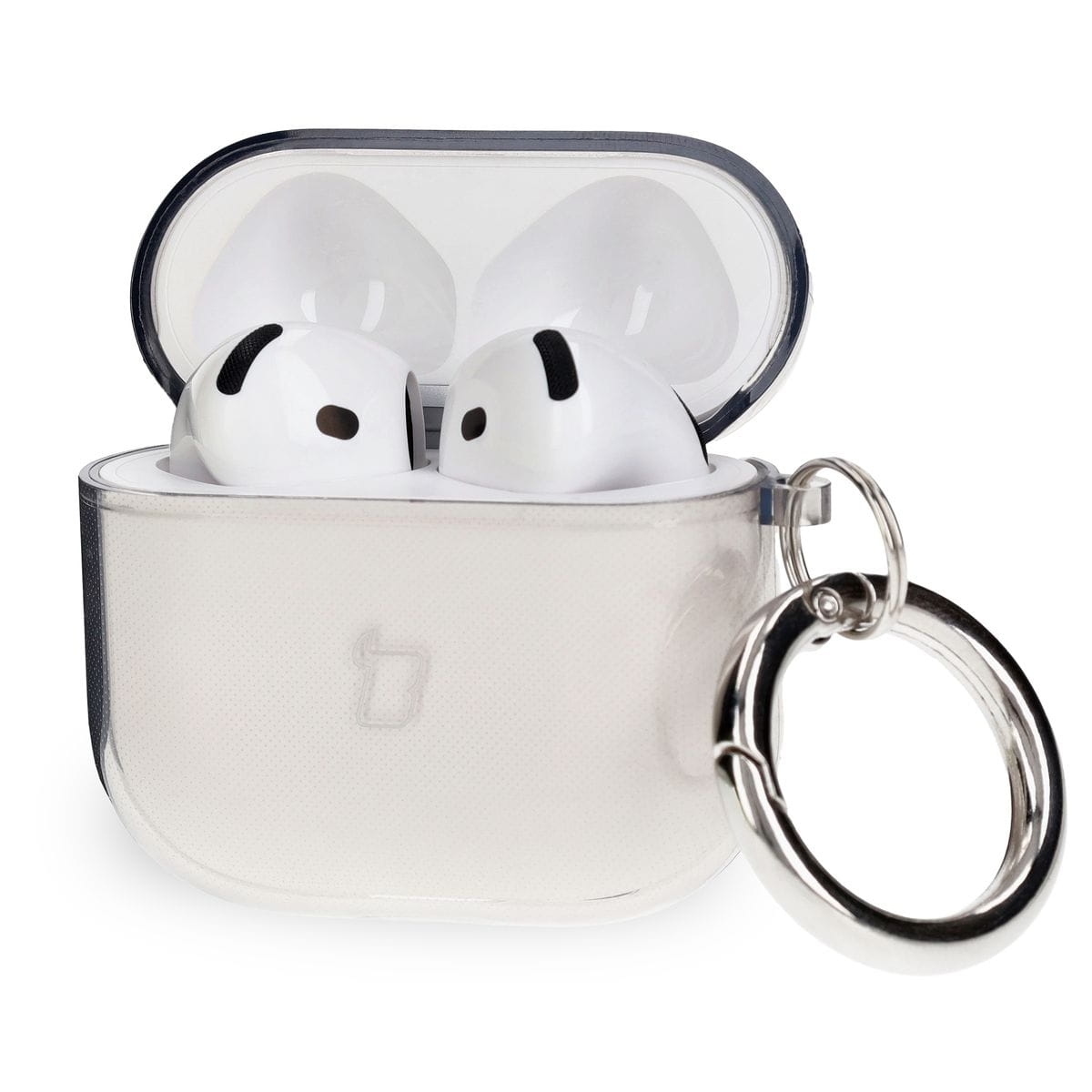 Image of Elastyczne etui z karabińczykiem Bizon Case Headphone Clear do AirPods 4, przeźroczysto-czarne