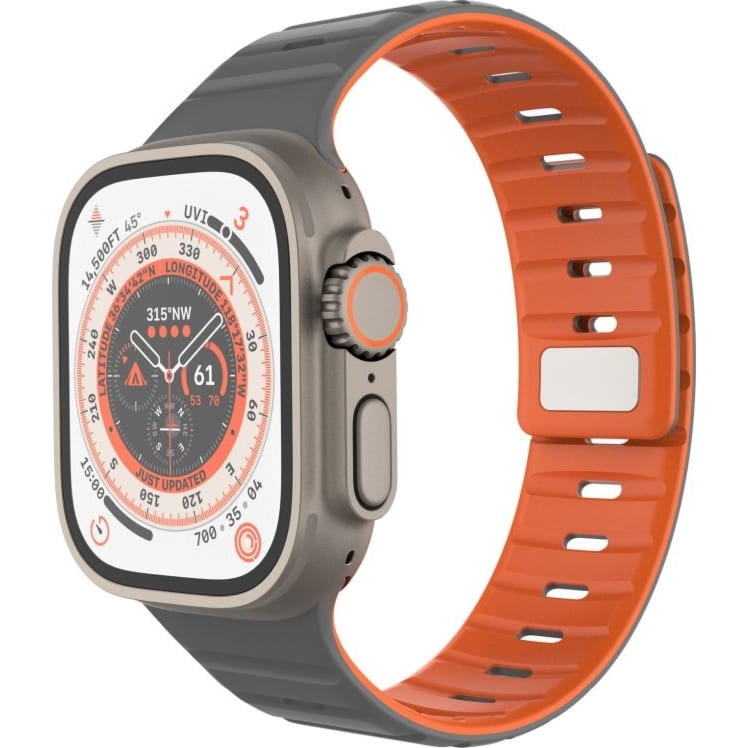 Silikonowy pasek Fixed Silicone Magnetic Strap do Apple Watch 44/45/46/49 mm, szaro-pomarańczowy
