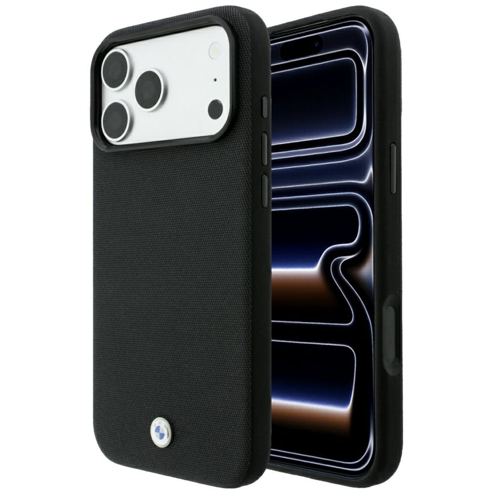 Etui BMW Kevlar Metal Logo MagSafe do iPhone 18 Pro / 17 Pro, czarne