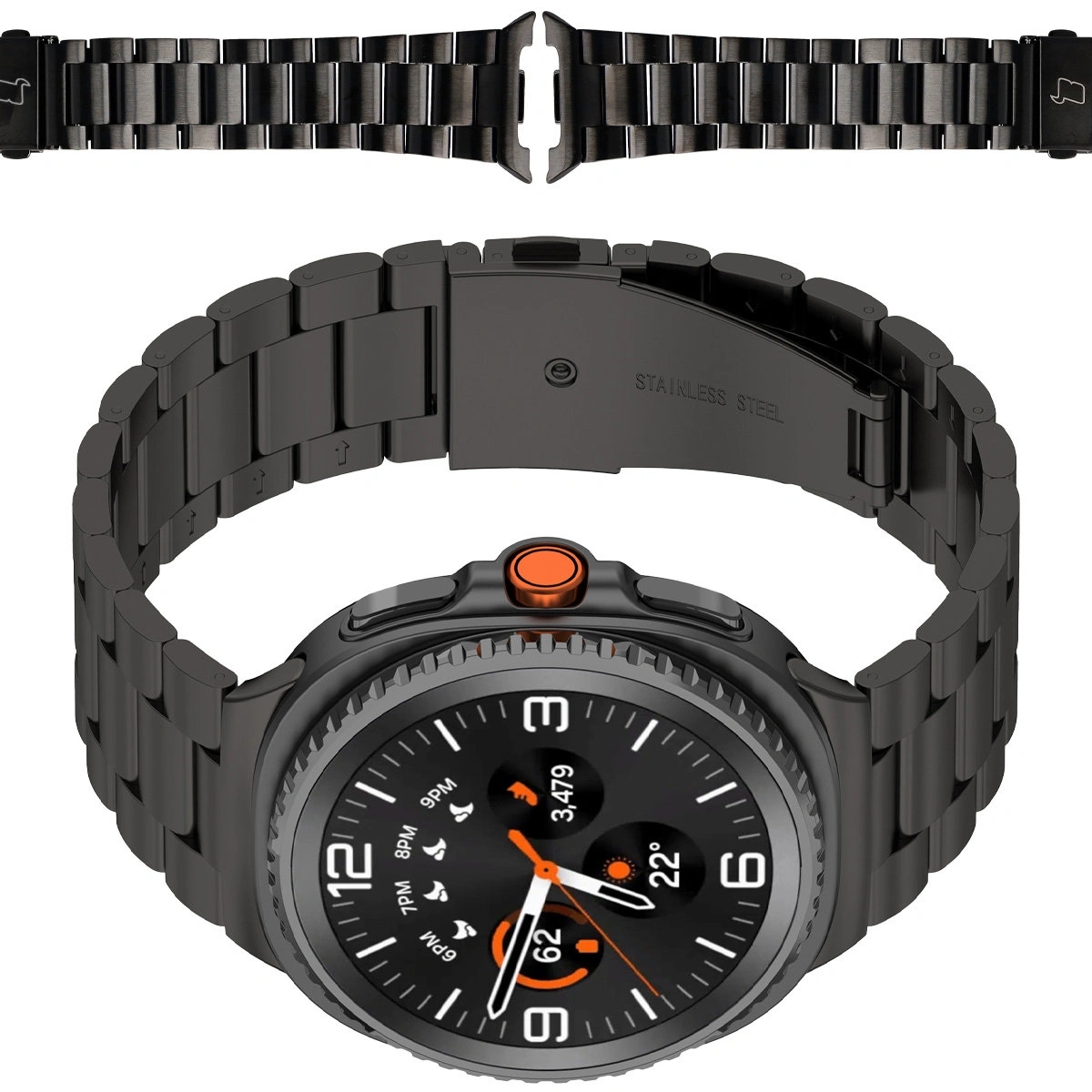 Image of Pasek ze stali nierdzewnej Bizon Strap Watch Aura do Samsung Galaxy Watch 8 40 mm / 44 mm / 8 Classic 46 mm, czarny