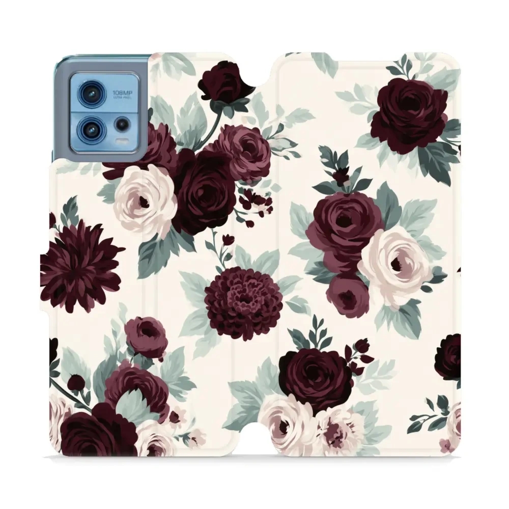 Etui z klapką do Motorola Moto G72, Mobiwear Book, róże z szałwią na kremie