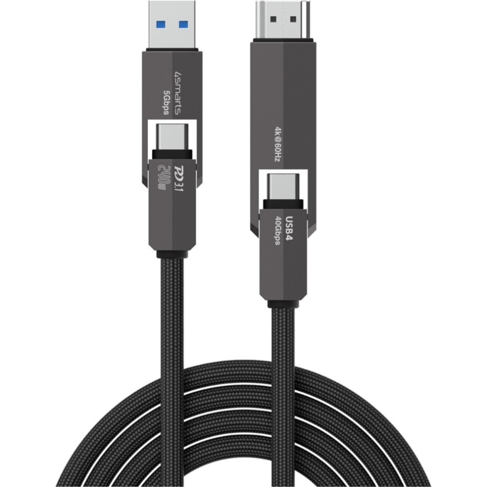 Kabel wielofunkcyjny 4smarts ComboCord, USB4 – HDMI / USB-A, 240 W, 1,5 m, czarny