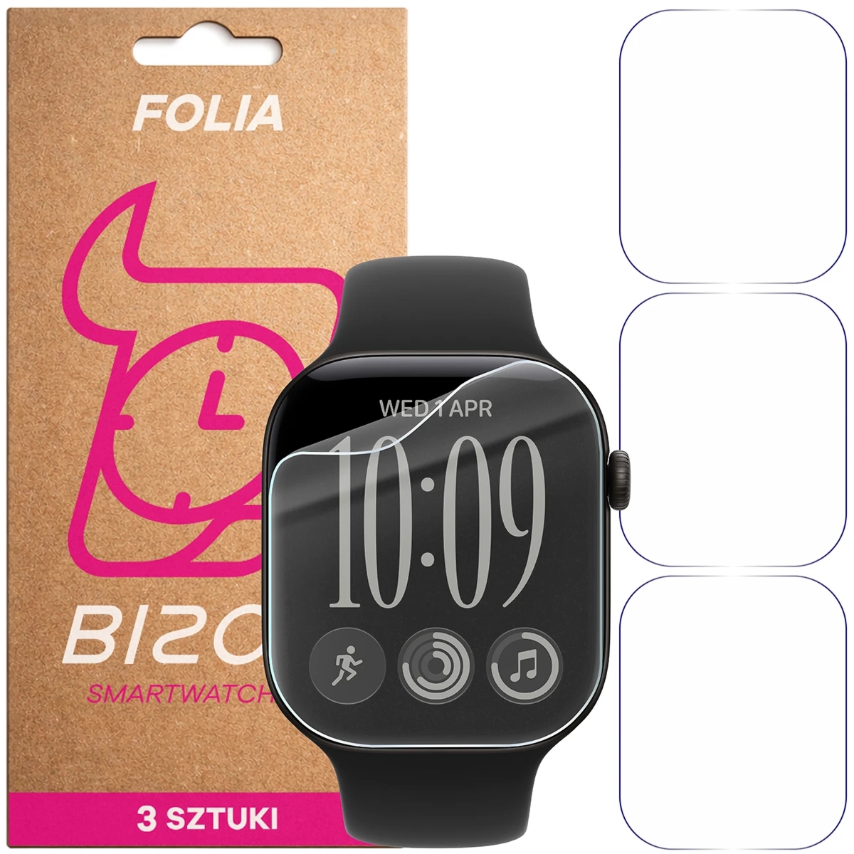 Folia ochronna na ekran zegarka Bizon Watch Film HydroFlex do Apple Watch Series 12 46mm, 3 sztuki