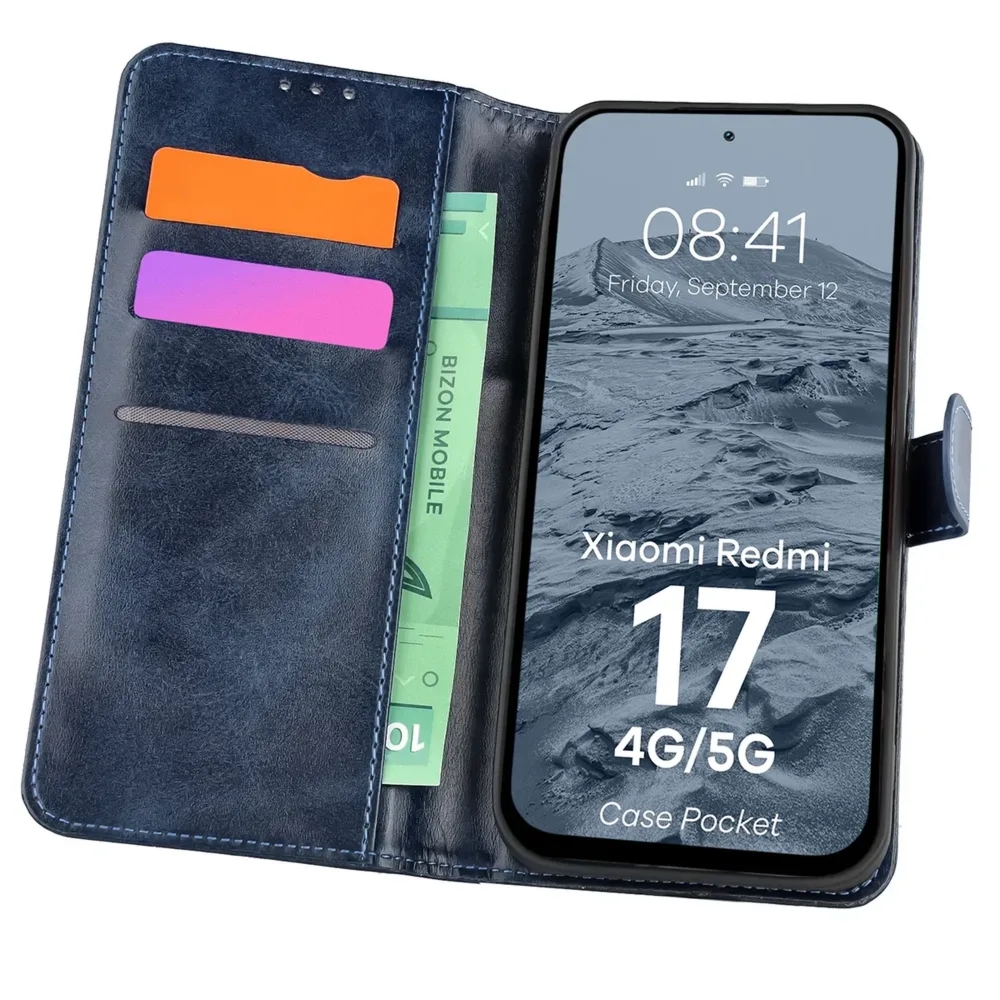 Etui z klapką Bizon Case Pocket do Xiaomi Redmi 17 4G/5G, granatowe