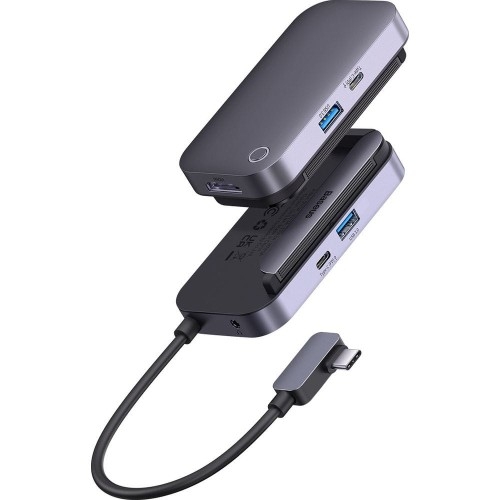 Image of Hub adapter 4-portowy Baseus PadJoy 4w1, USB-C, HDMI 4K, USB 3.0, Mini Jack 3.5mm, 100W, PD, ciemno-szary