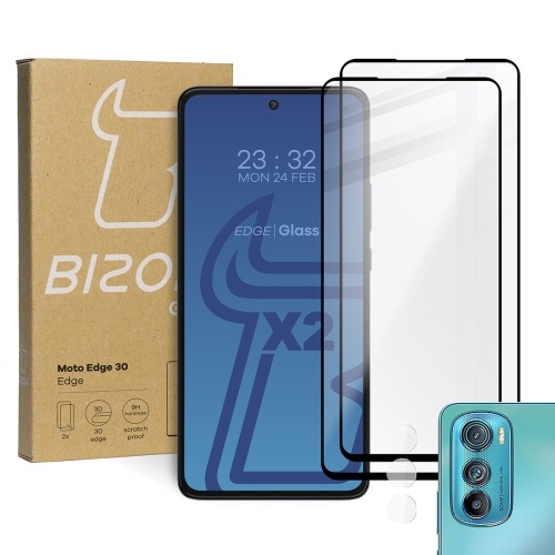 Image of Szkło hartowane Bizon Glass Edge - 2 sztuki + ochrona na obiektyw, Motorola Edge 30