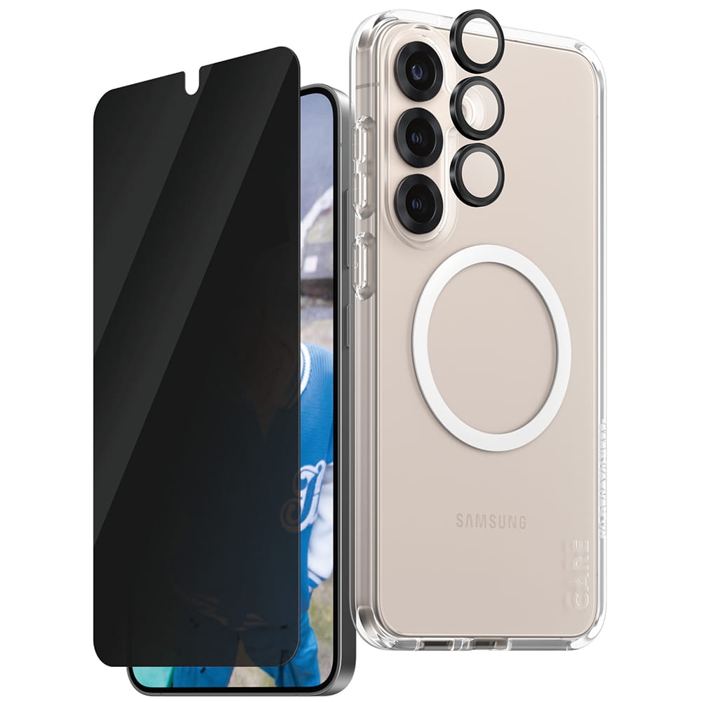 Image of Etui ze szkłem prywatyzującym na ekran i aparat CARE by PanzerGlass Flagship 3in1 Privacy do Galaxy S25 Plus, przezroczyste
