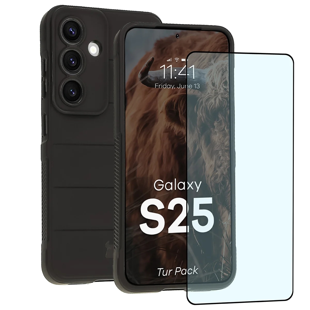 Pancerne etui + szkło hartowane Bizon Tur Pack do Galaxy S25, czarne