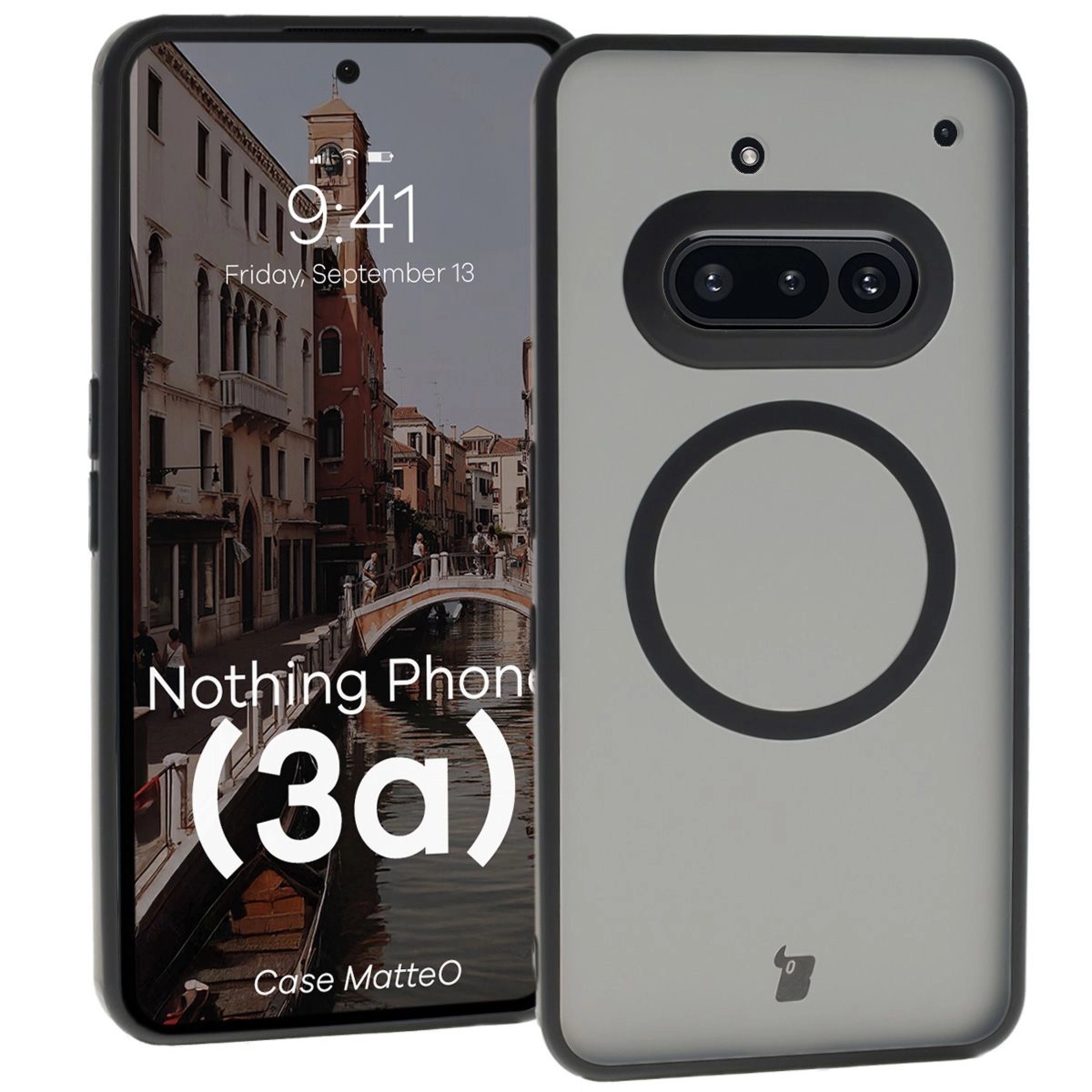 Etui z pierścieniem magnetycznym Bizon Case MatteO do Nothing Phone (3a), przydymione-czarne