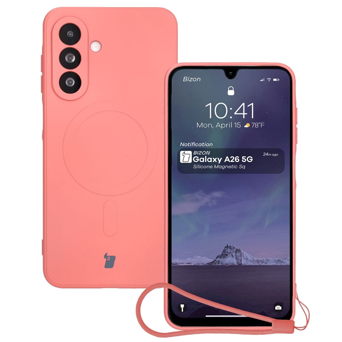 Image of Silikonowe etui z pierścieniem magnetycznym Bizon Case Silicone Magnetic Sq do Galaxy A26 5G, brudnoróżowe