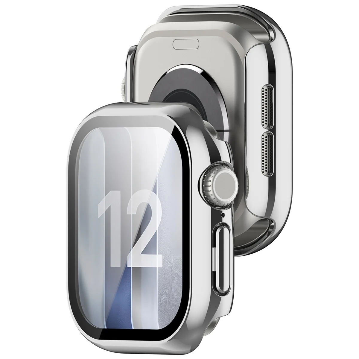 Etui ze szkłem do zegarka Bizon Case Watch Adamo do Apple Watch Series 12 46mm, srebrne