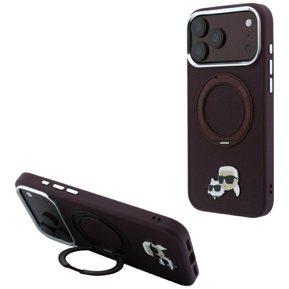 Etui Karl Lagerfeld Ring Stand 360 Karl Choupette Heads Pin do iPhone 18 Pro Max / 17 Pro Max do MagSafe, burgundowe