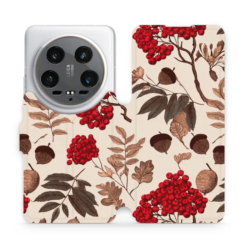 Etui z klapką do Xiaomi 14 Ultra, Mobiwear Book, jarzębina na ecru