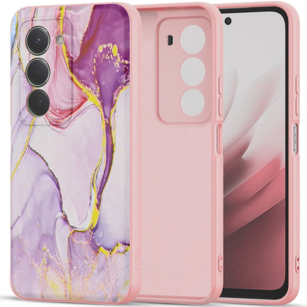 Etui silikonowe Tech-Protect Icon do Xiaomi Redmi 15 4G / 5G, różowe z marmurowym wzorem