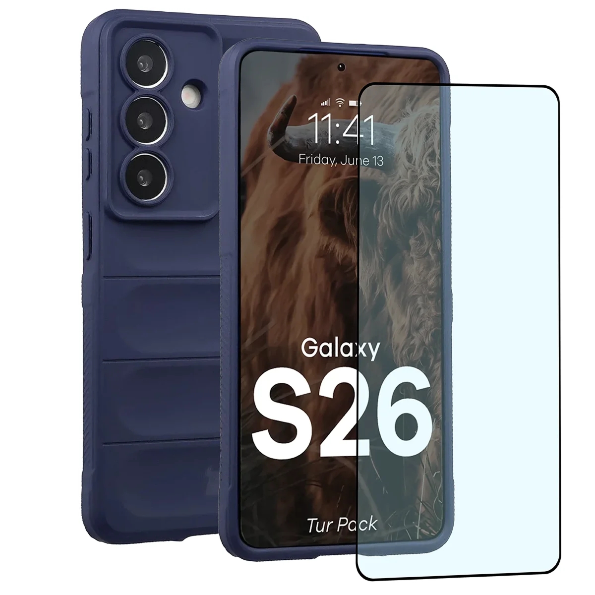 Pancerne etui + szkło hartowane Bizon Tur Pack do Galaxy S26, granatowe