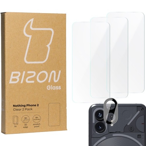 Image of 3x Szkło + szybka na aparat BIZON Clear 2 Pack do Nothing Phone 2