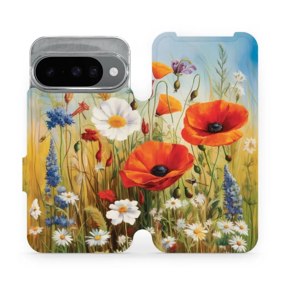 Etui z klapką do Google Pixel 10, Mobiwear Book, łąkowe kwiaty