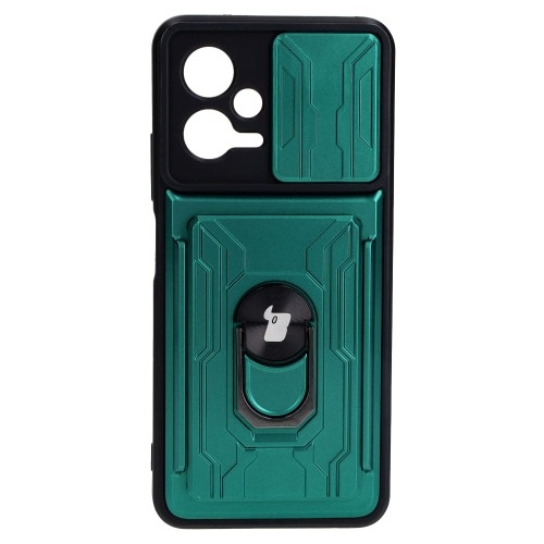 Image of Etui Bizon Case Camshield Card Slot Ring do Xiaomi POCO X5, zielone