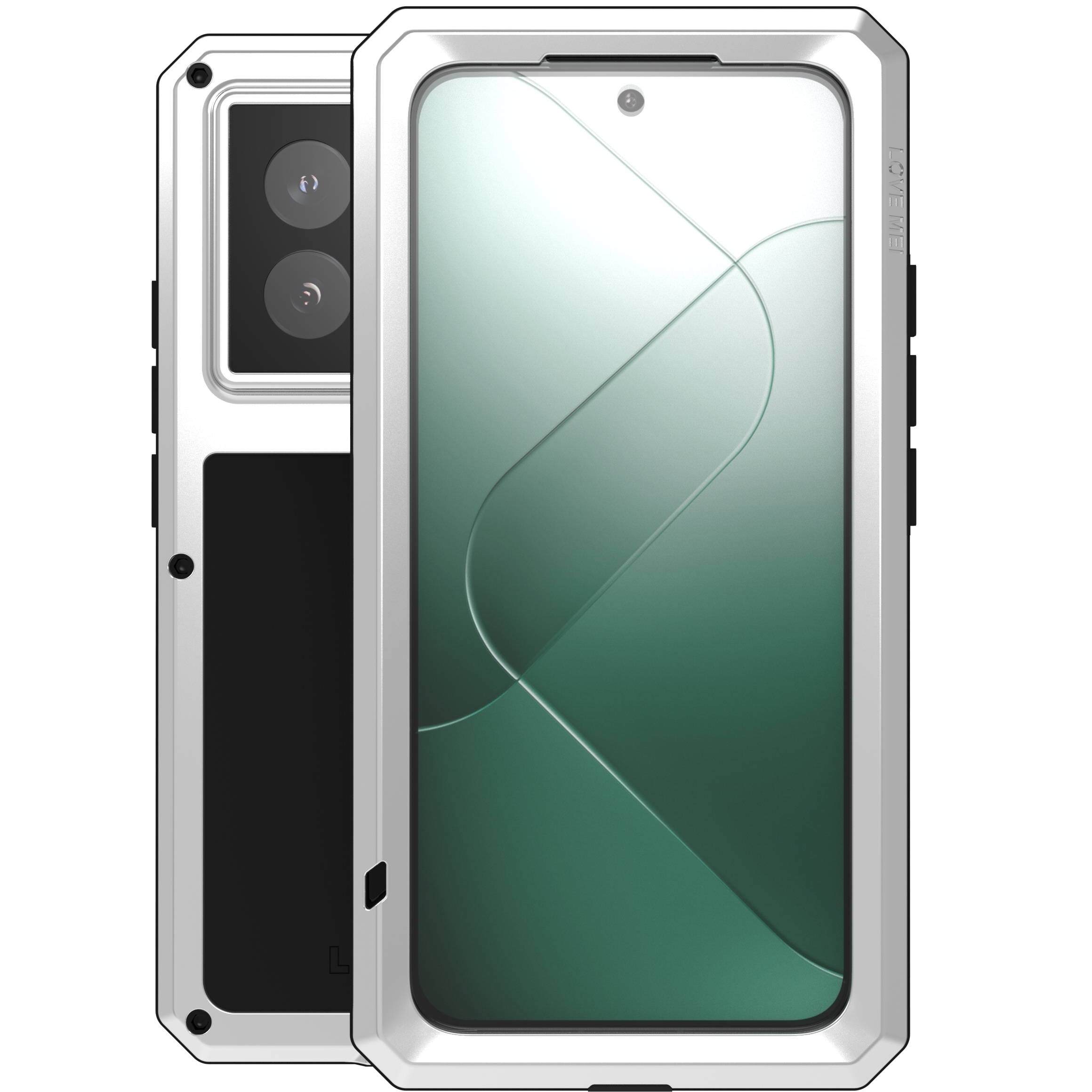 Image of OUTLET: Etui pancerne + szkło LOVE MEI Powerful do Xiaomi 14, srebrne