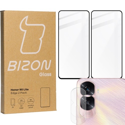 Image of 2x Szkło + szybka na aparat BIZON Edge 2 Pack do Honor 90 Lite