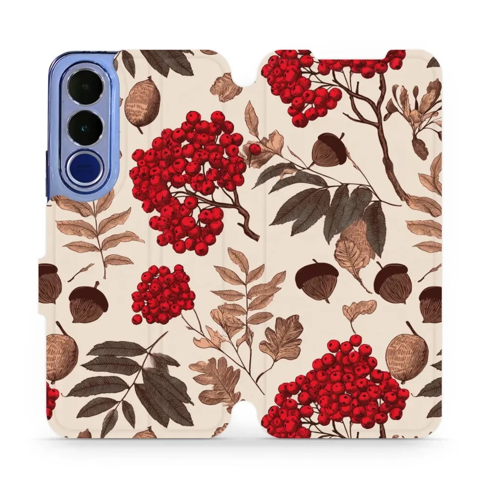 Etui z klapką do vivo V70 FE 5G, Mobiwear Book, jarzębina na ecru