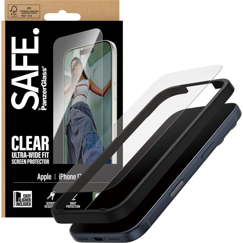 Szkło hartowane z aplikatorem SAFE by PanzerGlass Ultra-Wide Fit + EasyAligner do iPhone 17 Pro