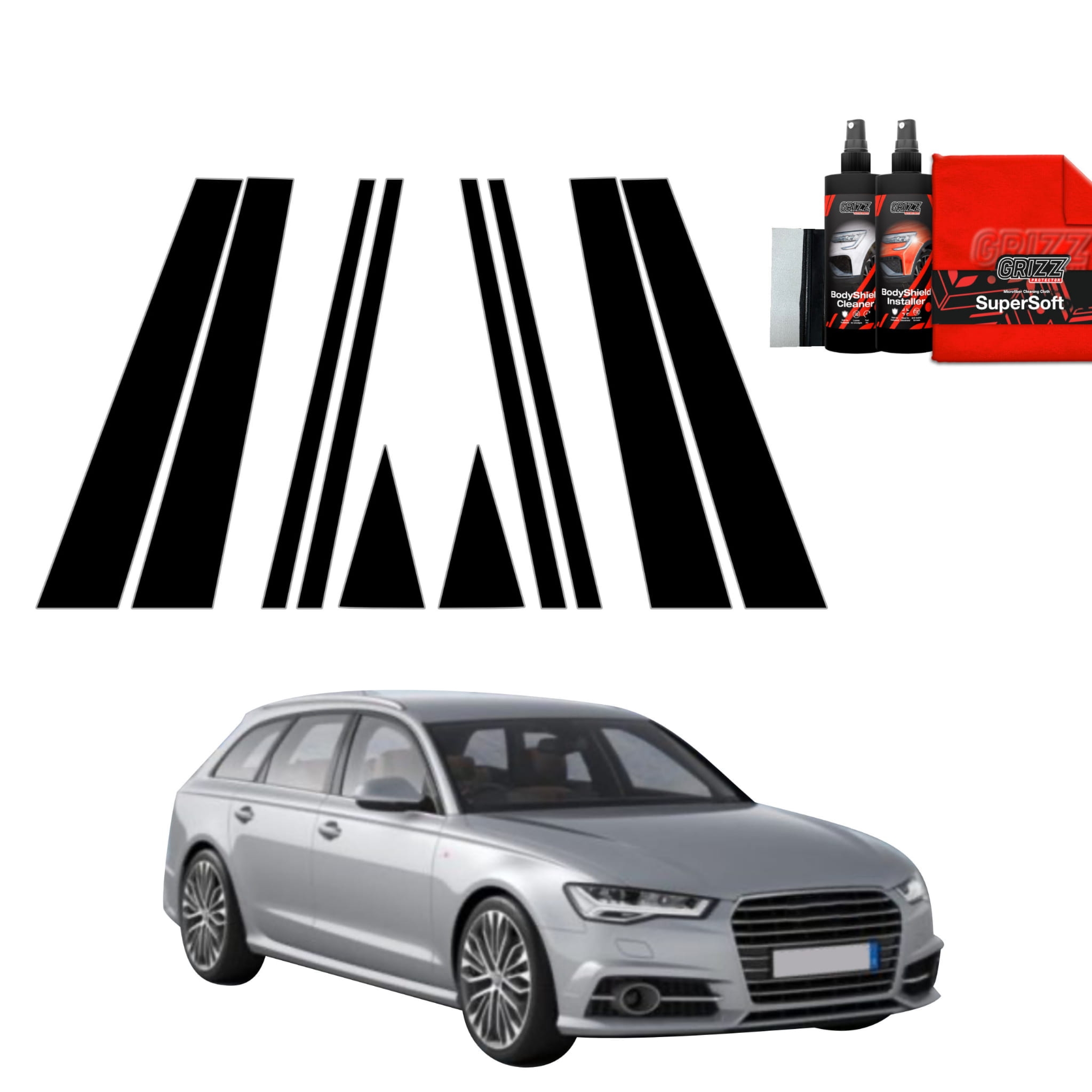 10w1 Czarna folia Grizz Protector na słupki do Audi A6 C7 Avant Facelifting (2014-2018)