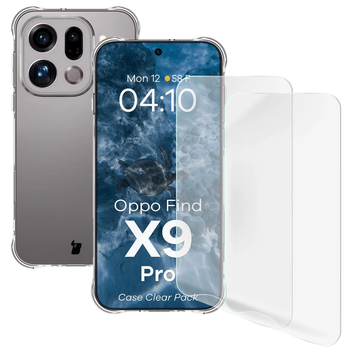 Elastyczne etui + 2x folia na ekran Bizon Case Clear Pack do Oppo Find X9 Pro