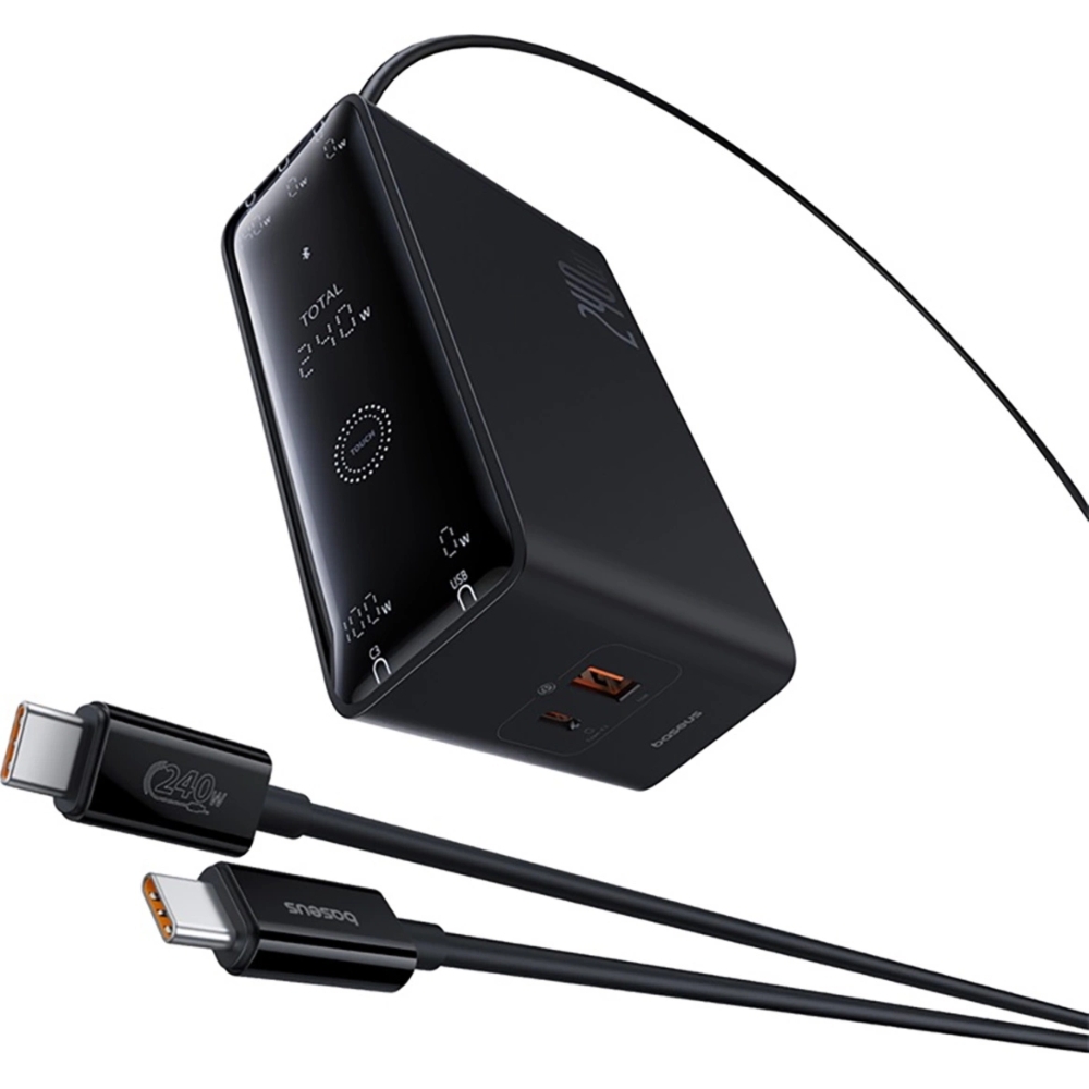 Stacja ładująca Baseus Digital GaN 3x USB-C PD, 1x USB-A, 1x DC,240W, czarna
