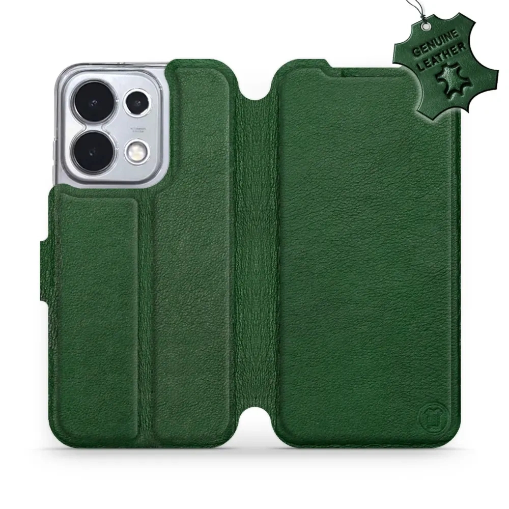 Etui z naturalnej skóry do Oppo Reno16 Pro 5G, Mobiwear Leather, zielone