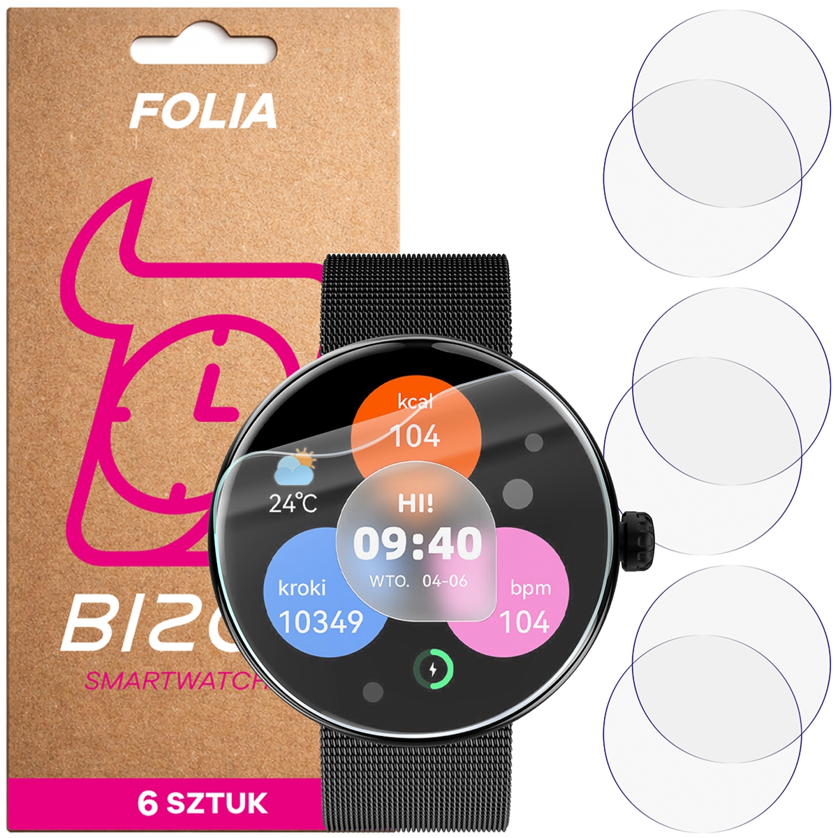 Folia ochronna na ekran zegarka Bizon Watch Film HydroFlex do Forever Forevive 5, 6 sztuk