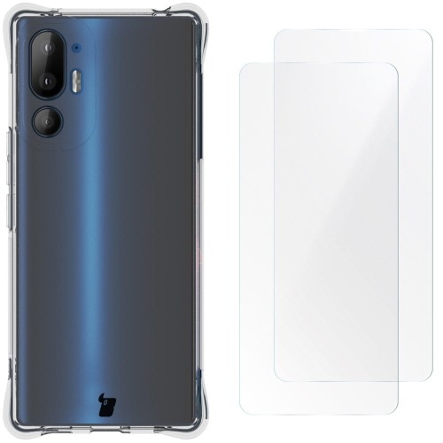 Image of Elastyczne etui + 2x folia na ekran Bizon Case Clear Pack do HTC U24 Pro, przezroczyste