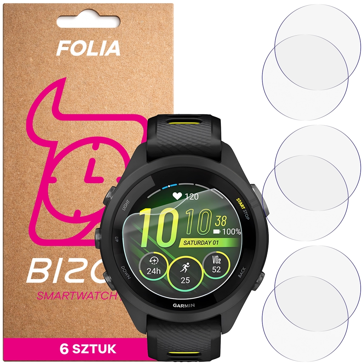 Folia ochronna na ekran zegarka Bizon Watch Film HydroFlex do Garmin Forerunner 265S, 6 sztuk