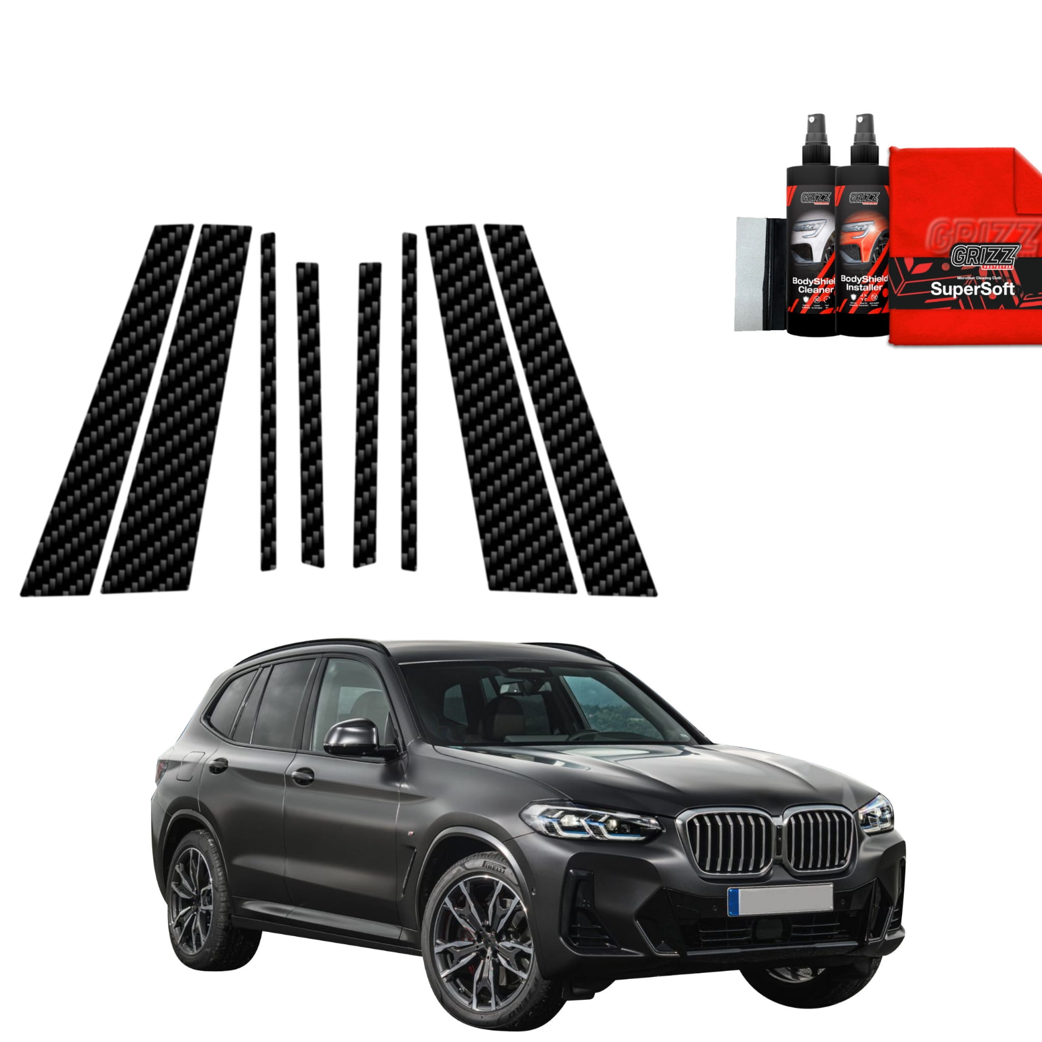 8w1 Folia karbonowa Grizz Protector na słupki do BMW X3 (2021-2024)