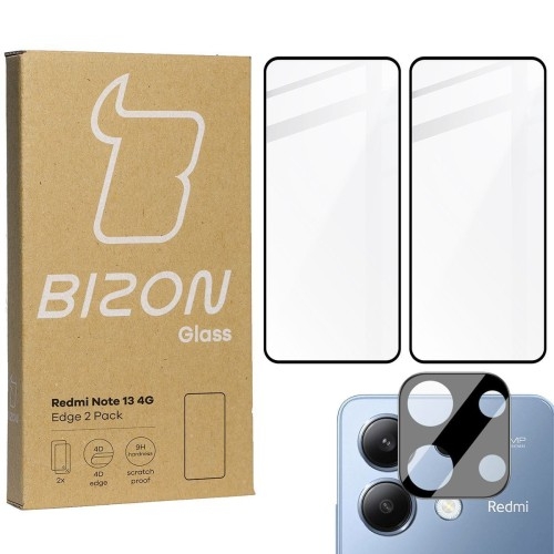 Image of 2x Szkło + szybka na aparat BIZON Edge 2 Pack do Xiaomi Redmi Note 13 4G