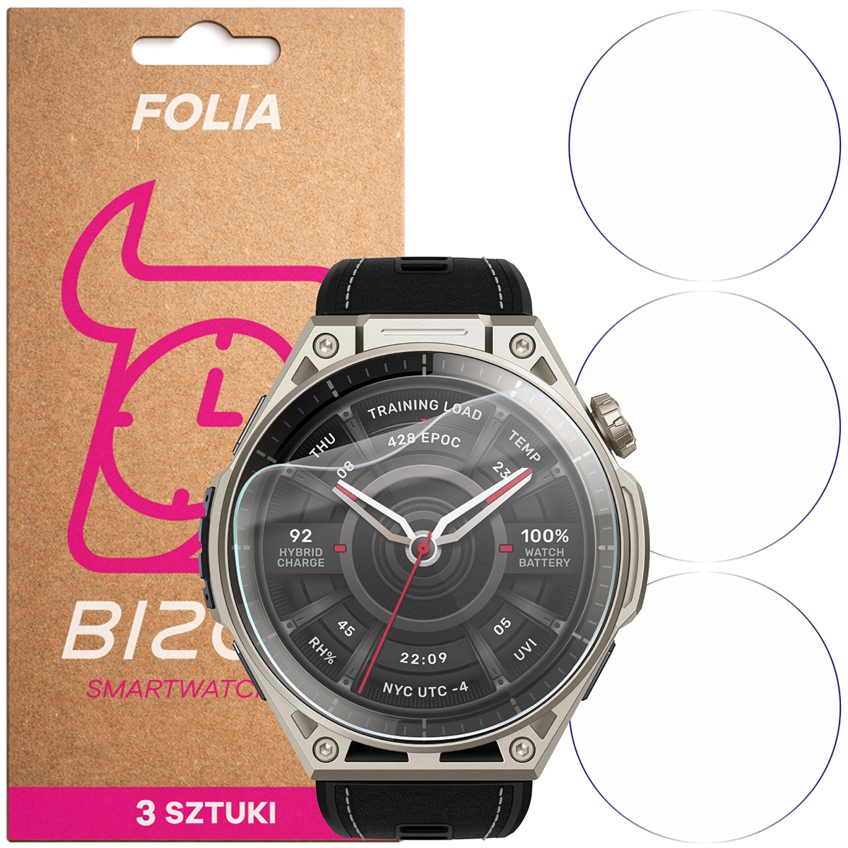 Folia ochronna na ekran zegarka Bizon Watch Film HydroFlex do Amazfit Balance Ultra, 3 sztuki