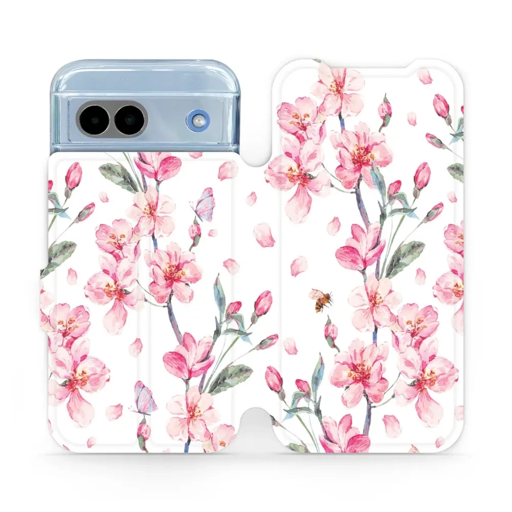 Etui z klapką do Google Pixel 8a, Mobiwear Book, różowa wiosna