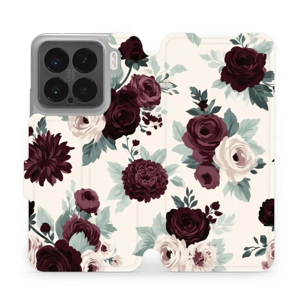 Etui z klapką do Xiaomi 15, Mobiwear Book, róże z szałwią na kremie