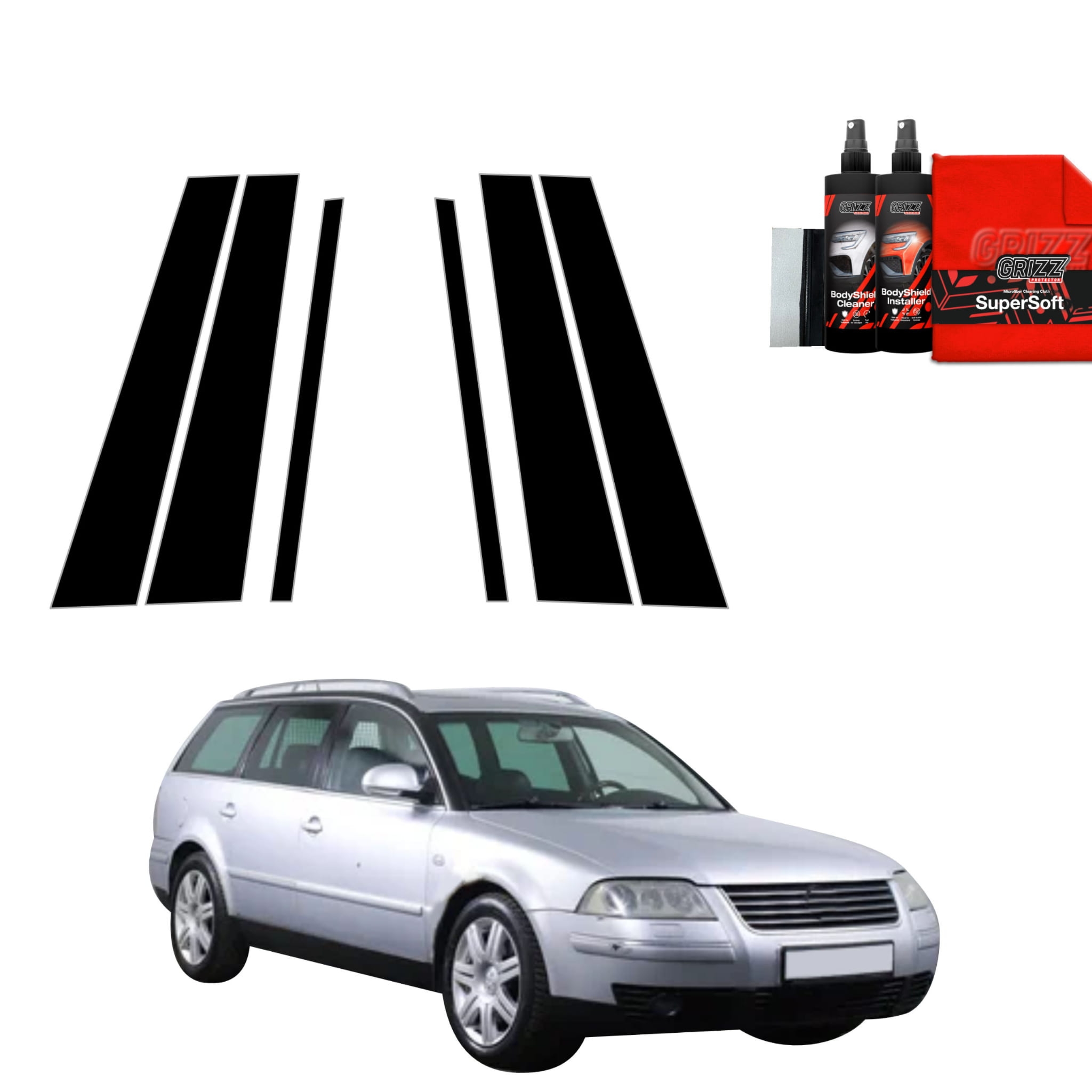 6w1 Czarna folia Grizz Protector na słupki do Volkswagen Passat B5 Variant Facelifting (2000-2005)
