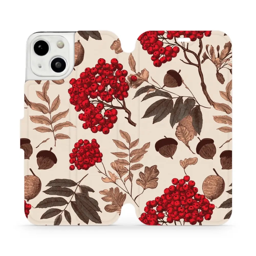 Etui z klapką do iPhone 13, Mobiwear Book, jarzębina na ecru