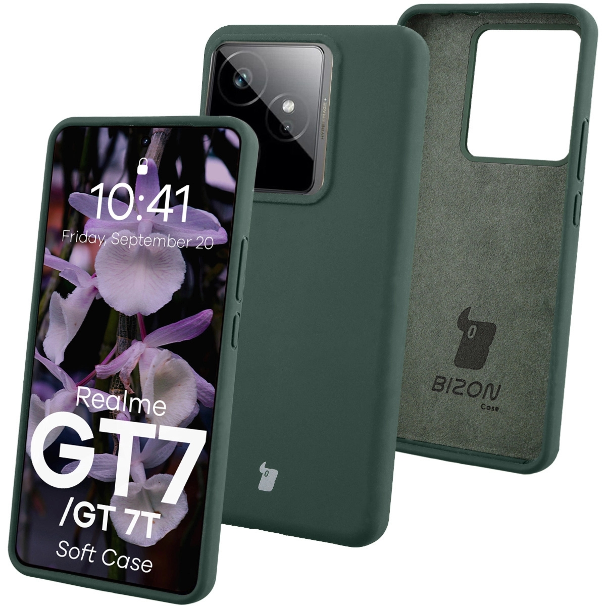 Silikonowe etui Bizon Soft Case do Realme GT 7 / 7T, ciemnozielone