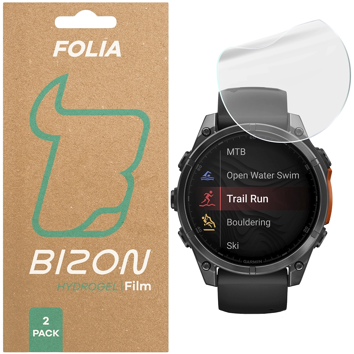 Image of Folia hydrożelowa na ekran Bizon Glass Watch Hydrogel do Garmin Tactix 8 AMOLED 51 mm / SOLAR 51 mm, 2 sztuki