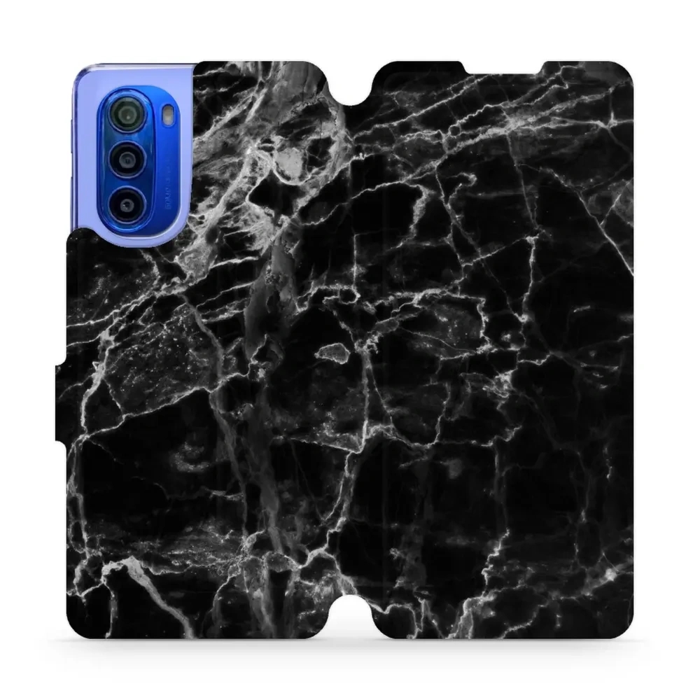 Etui z klapką do Motorola Moto G51 5G, Mobiwear Book, czarny marmur
