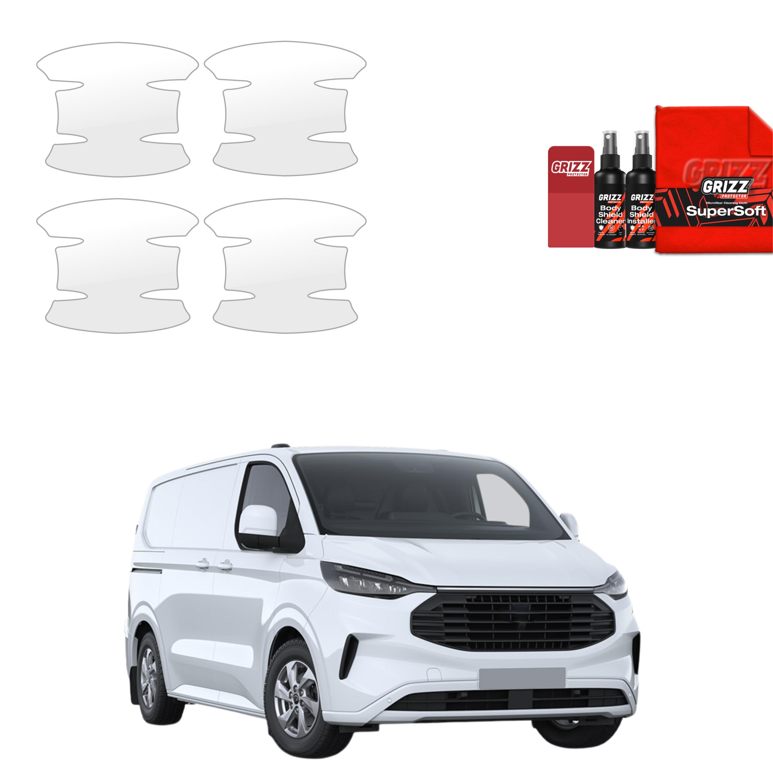 4w1 Bezbarwna folia ochronna Grizz Protector pod klamki Ford Transit Custom (2022-2026)